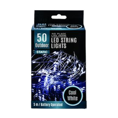 Battery Operated LED String Lights - Outdoor / Cool White, 5 metre 